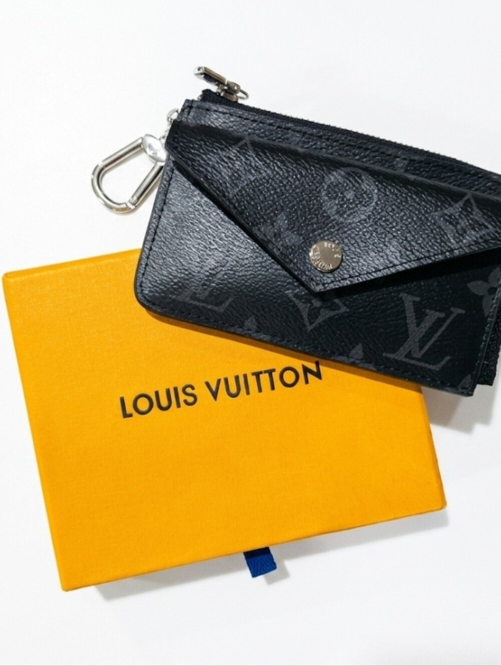 Black Monogram Canvas Key + 4 Card Holder w/Box + Dust Bag